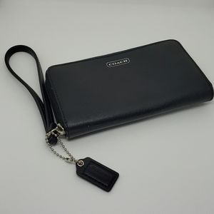 Coach  black saffiano  leather zip around wristlet